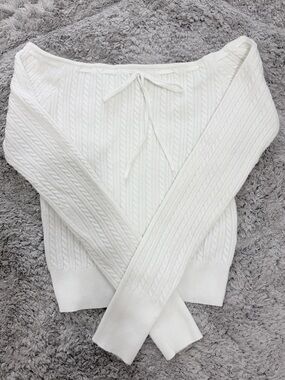 Hollister White Ribbed Knit Wrap Sweater